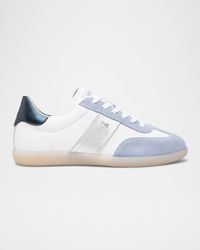 Mixed Leather Low-Top Tennis Sneakers