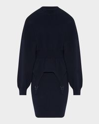 Mock-Neck Rib Harness Peplum Midi Sweater Dress