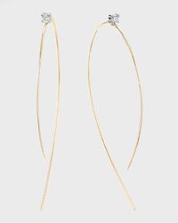 14K Gold Mini Wire Hooked On Hoop Earrings with Diamonds, 38mm
