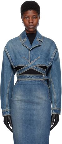 ALAÏA Blue Cross-Over Denim Jacket
