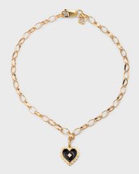 Prong Set Black Enamel Heart Charm Bracelet with Scallop Border