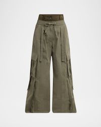 Dual-Waistband Wide-Leg Cargo Trousers