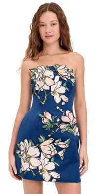 Leo Lin Zaria Applique Floral Bustier Mini Dress Midnight Blue 14