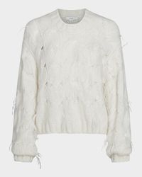 Feather Embellished Cable-Knit Sweater