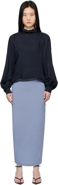 Pushbutton Navy Two Way Blouse