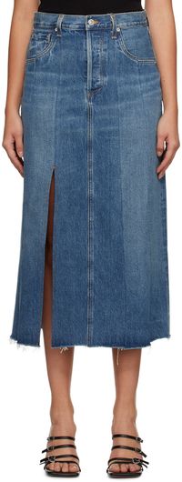 Citizens of Humanity Blue Raian Splice Rework Denim Midi Skirt