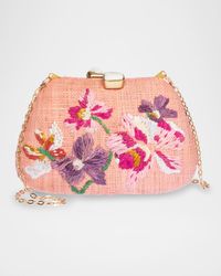 Tamu Floral-Embroidered Raffia Clutch Bag