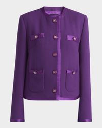 Satin-Trim Wool Crepe Collarless Jacket