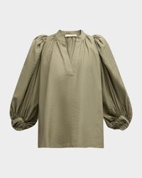 Bell Ruched Blouson-Sleeve Blouse