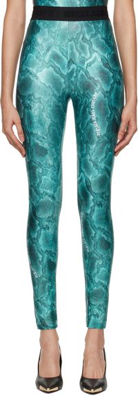 Versace Jeans Couture Legging bleu à motif peau-de-serpent et logos imprimés