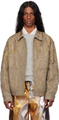 Dries Van Noten Blouson taupe à motif brodé