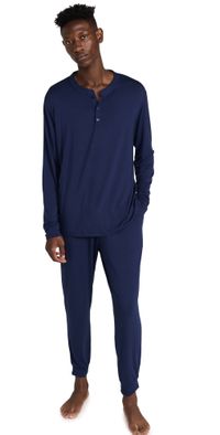 Eberjey Henry Modal Long PJ Set True Navy XS