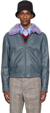 Marni Gray Contrast Leather Jacket