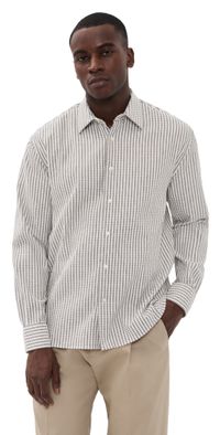 Officine Generale Gad Striped Cut Thread Shirt Gingerbread/White L