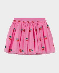 Girl's Cherry-Embroidered Tulle Skirt, Size 4-10