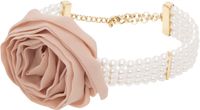 Blumarine White & Pink Metal Faux-Pearl 3D Rose Choker