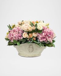 Hydrangea Dahlia Rose Faux Floral Arrangement in Basket