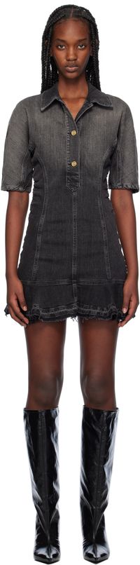 GANNI Robe courte noire en denim à effet délavé
