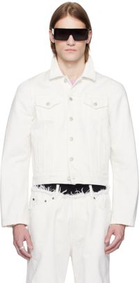 ALAINPAUL White Molded Shoulder Denim Jacket