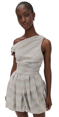 AMUR Melissa Draped Bubble Mini Dress Plaid Suiting 10