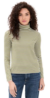 KULE The Turtleneck Olive/Cream Ministripe M