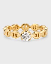 18K Yellow Gold Micro Tri-Link Ring with Diamond, Size 6