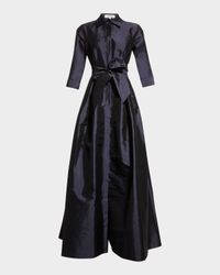 3/4-Sleeve Taffeta Shirtdress Gown