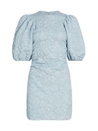 Women's Puff-Sleeve Stretch-Jacquard Minidress - Sky Blue - Size 10