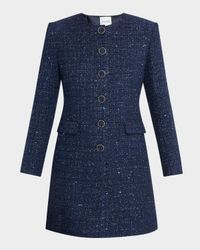 Sequined Micro Check Tweed Long Jacket