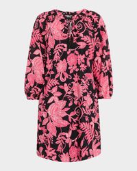 Tasseled Floral-Print Mini Shift Dress