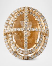 14K Yellow Gold Rutilated Quartz and Diamond Ring