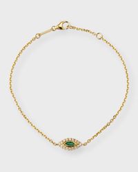 18K Yellow Gold Emerald Evil Eye Bracelet with Diamonds