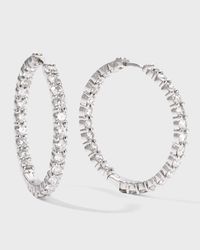 18K White Gold Diamond Hoop Earrings, 35mm, 5.55tcw