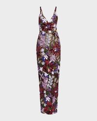 Allegra Sequin Floral-Embroidered Column Gown
