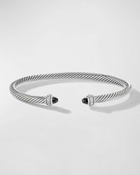 Cable Bracelet with Gemstone and Diamonds in Silver, 4mm