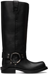 Acne Studios Bottes hautes noires en cuir à anneaux circulaires