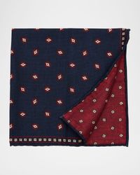 Men's Geometric Leaf-Print Silk Pocket Square