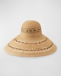 Metallic Leather & Raffia Large Brim Hat