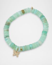14K Gold Diamond Pave Butterfly Charm Peruvian Opal Beaded Bracelet