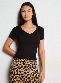 Maison 123 - Tee-shirt Col V en coton mélangé - Taille XL - Noir
