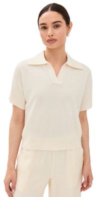 Sablyn Cashmere Mirabelle Relaxed Short Sleeve Polo Gardenia S