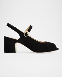 Suede Mary Jane Peep Slingback Pumps