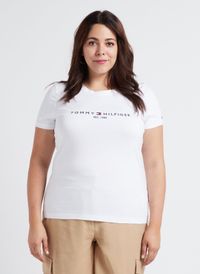 Tommy Hilfiger - Tee-shirt col rond brodé en coton bio - Taille 3XL - Blanc