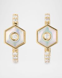 Baia Sommersa Huggie Earrings in 18K Yellow Gold with White Diamonds and Mother Of Pearl