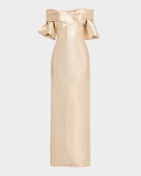 Off-Shoulder Metallic Jacquard Column Gown