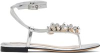 MACH & MACH Silver Puffy Heart Mirror Leather Thong Sandals