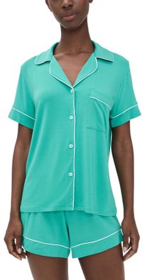 Eberjey Gisele Relaxed Short Pajama Set Oasis Green/White XS