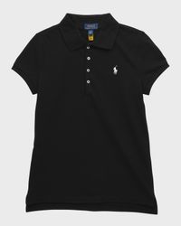Girl's Short-Sleeve Logo Embroidery Polo Shirt, Size S-XL