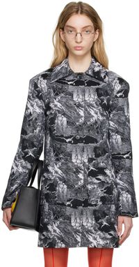 Puppets and Puppets Manteau noir et blanc à motif en tricot jacquard
