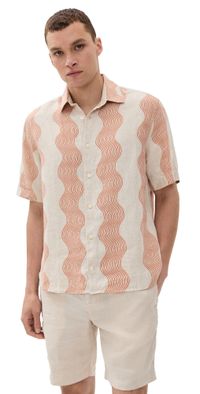 Frescobol Carioca Castro Duo Cabana Stripe Short Sleeve Shirt Ecru & Coral Rose XXL